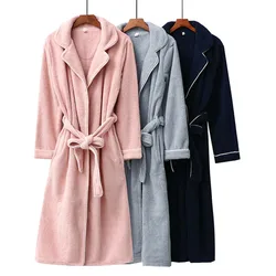 Fdfklak Flannel Winter Bathrobes For Women Long Sleeve Coral Fleece Sleepwear Robes Thick Warm Spring Couple Pijama ropa mujer