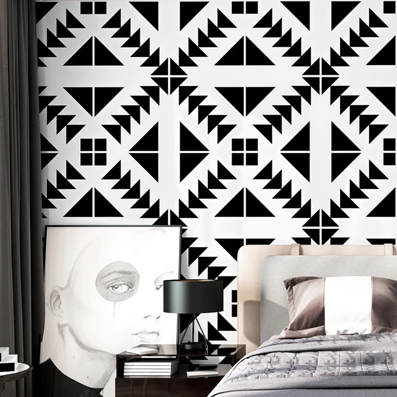 Black and white wallpaper square lattice Nordic style modern simple ceiling living room bedroom TV background wallpaper