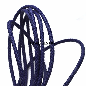 

2m/lot approx: 5mm blue Round Braided Leather Cord Rope String For DIY Bracelet and Necklace braided leather strips wholesale
