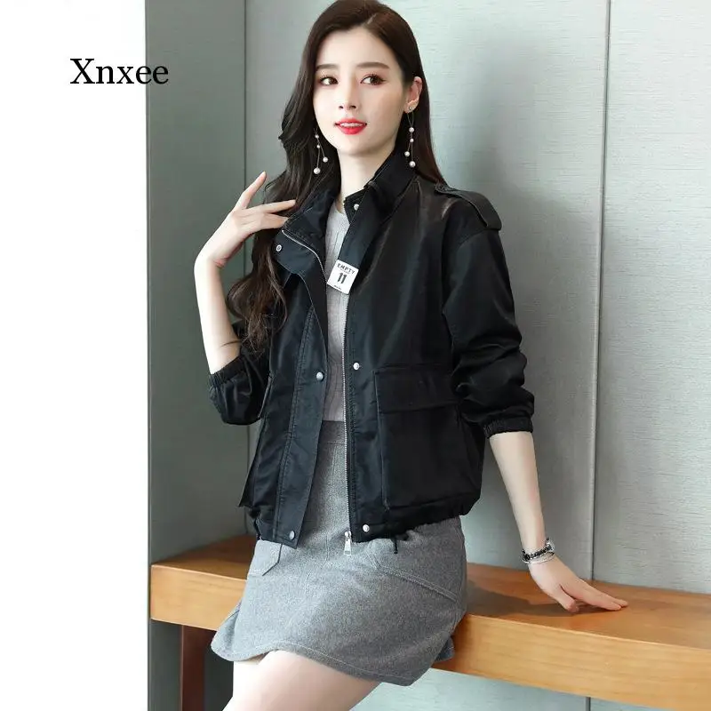 Leather Jackets for Women Green Black PU Leather Spring Autumn Women's Coat Jacket short Motorcycle Clothing punk vintage loose