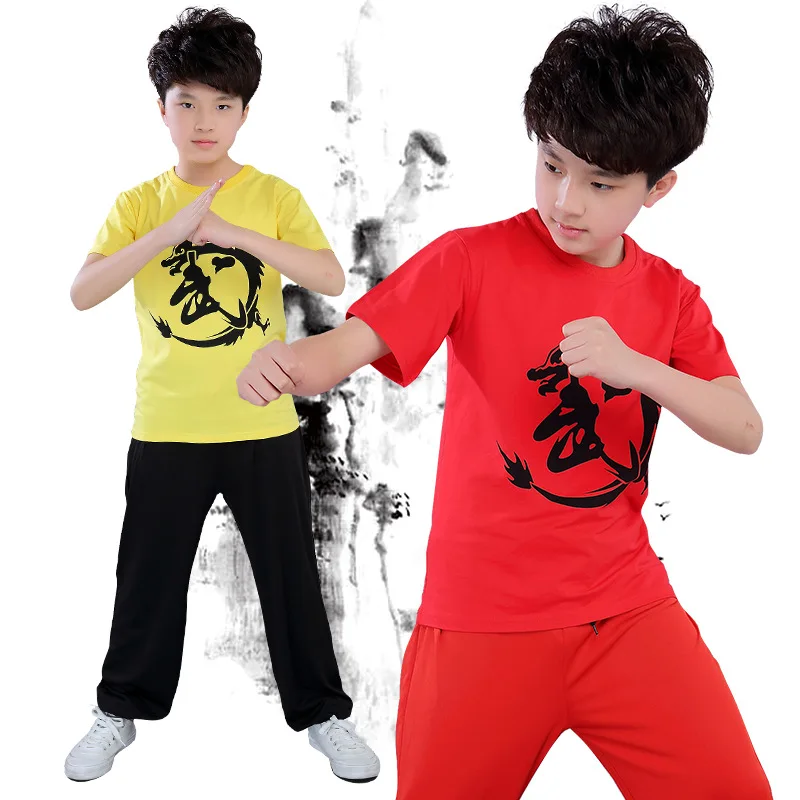 For Height 110-180cm Children Martial Arts Chinese WU Kungfu Training Set Summer Clothes Sets Taiji Boxing Performance Suits