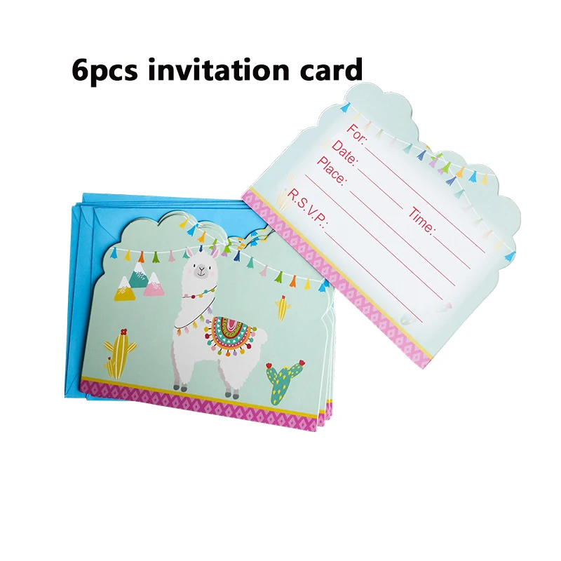 Альпака лама детский день рождения тема фестиваль Праздничная бумажная посуда набор принадлежностей - Цвет: 6pcs card pink
