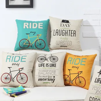 

Bicycle Bike Pattern Cotton Linen Throw Pillow Cushion Home Decoration Sofa Bed Decor Decorative Pillow