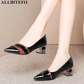 

ALLBITEFO high quality genuine leather Color diamond heel party women shoes women high heel shoes women heels size:33-42