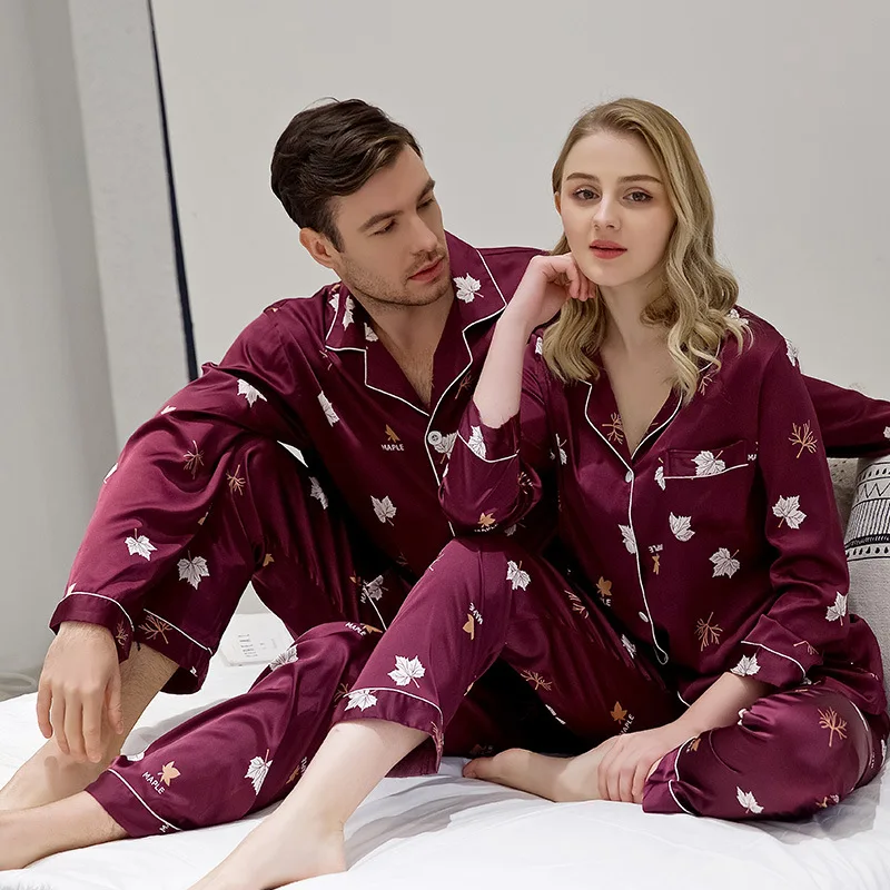 Luxury Pajama suit Couple Pajama Sets Silk Satin Pijamas Sweet