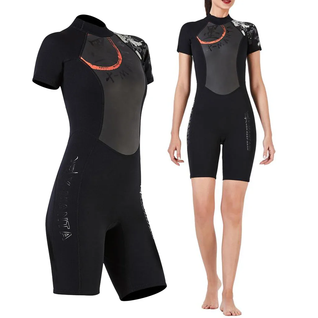Shorty Surfing Wetsuit for Women, Adult's Shorty Swimsuit Jumpsuit, Back Zipper UV Protection Rash Guard S/M/L/XS/XXS