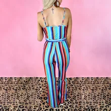 

2021 women's striped jumpsuit sexy open back high waist lace up jumpsuit rompers jumpsuit club outfits elegance one piece outfit