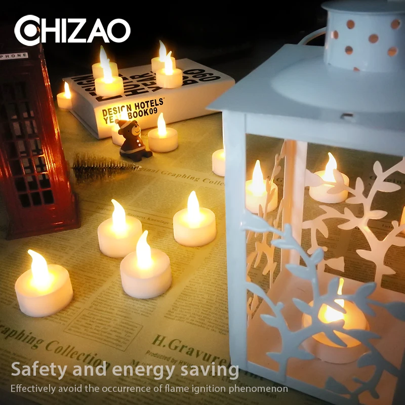 CHIZAO светодиодный светильник для чая, свечи, дом, светодиодный, velas, светодиодная батарея, беспламенные Свечи, лампа для церкви, домашний декор, освещение