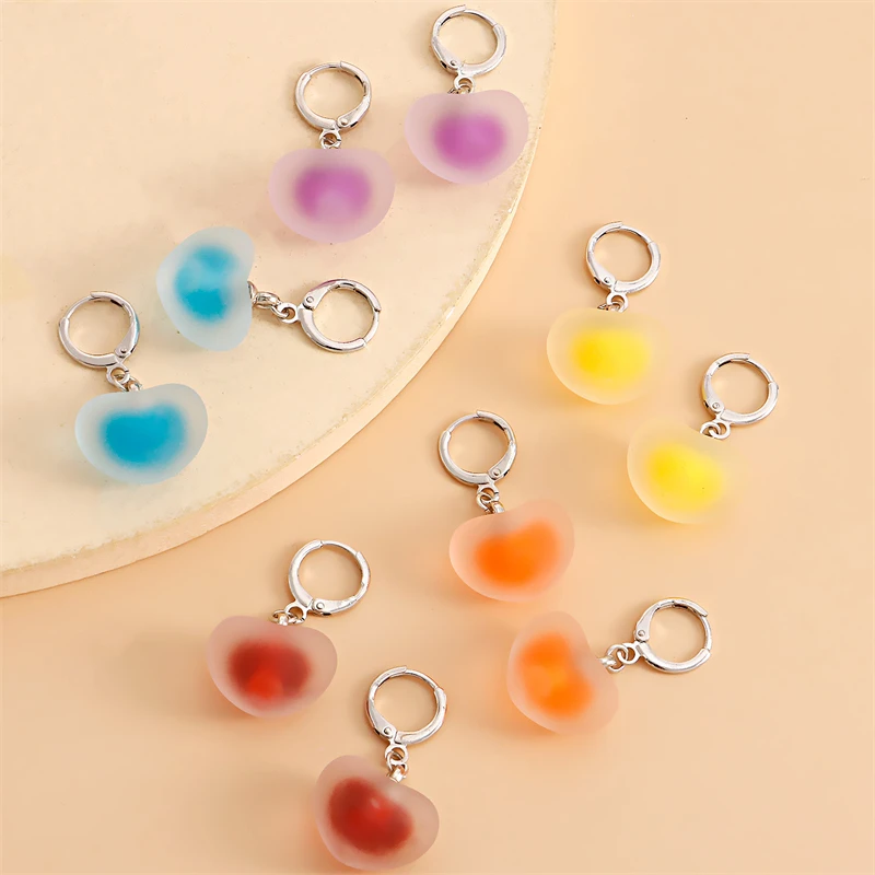 Ins Simple Style Color Translucent Love Pendant Earrings Exquisite And Cute Personality Ladies Jewelry Best Holiday Gift | Украшения и