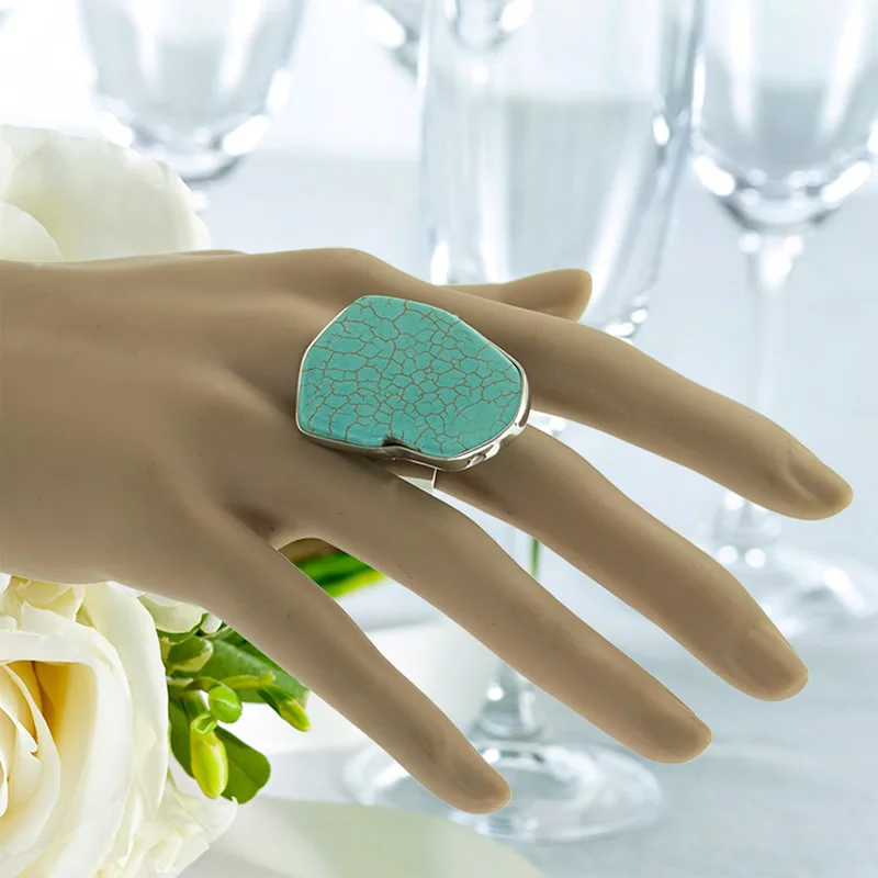 Большие размеры бирюзовые кольца нерегулярные Silice Rock необработанный минеральный камень открытые Регулируемые кольца для мужчин и женщин вечерние свадебные ювелирные изделия