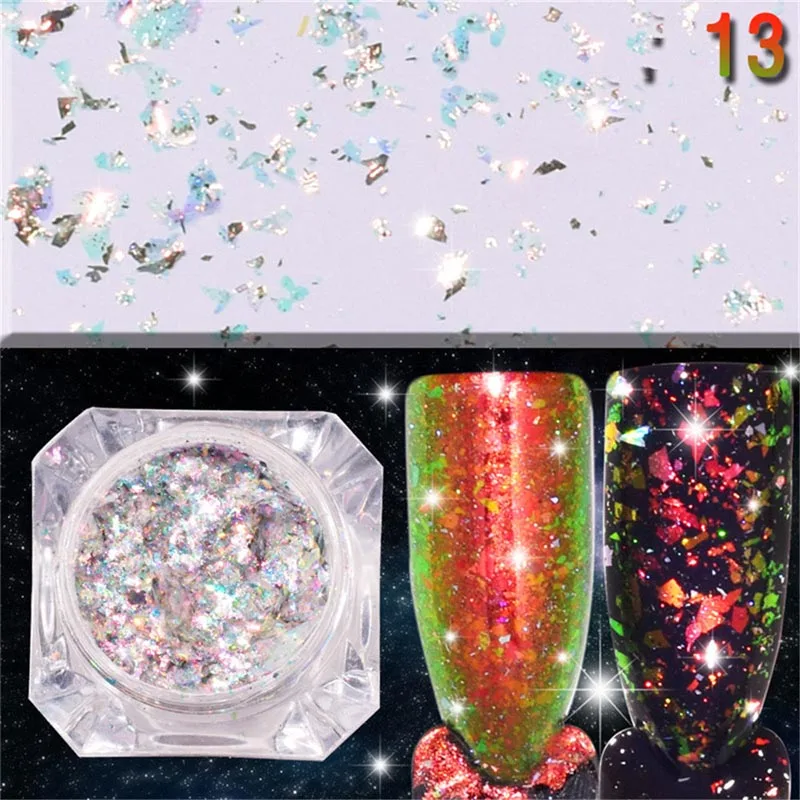 0,2 г/кор. лазерный блеск Galaxy Holo чешуйчатый Радужный дизайн ногтей голографические блестки порошок блестки - Цвет: 13-0.1g