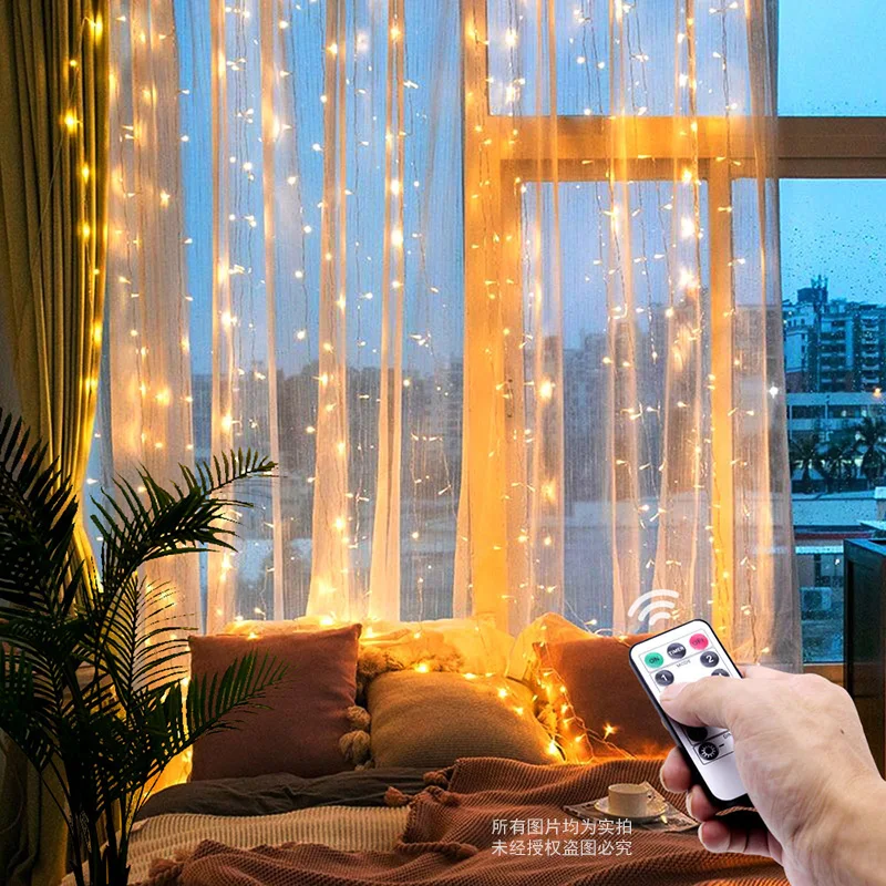 3m LED Fairy Lights Garland Curtain Lamp Remote Control USB String Lights New Year Christmas Decorations for Home Bedroom Window|LED String| - AliExpress