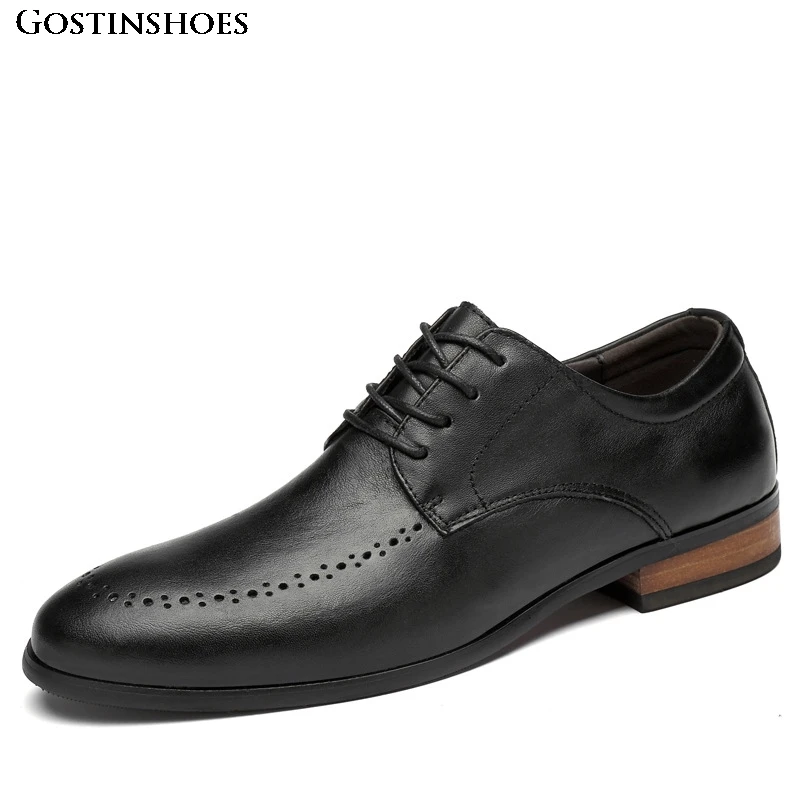 

Retro British Style Men Pointed Toe Business Casual Buty Meskie Genuine Leather Lace Up Brogue Erkek Ayakkabi