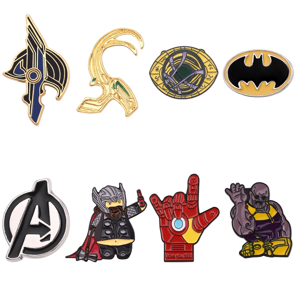 Marvel Avengers Metal Badge Doctor Strange Thor Iron Man Rocky Helmet Thanos Infinity Gauntlet Spilla Collare Zaino Ornamento