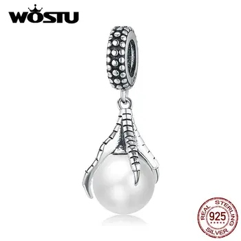 

WOSTU Real 925 Sterling Silver Dragon Paw Pearl Charms Fit Original Bracelet Pendant Beads Party Classical Jewelry Gift BKC1399