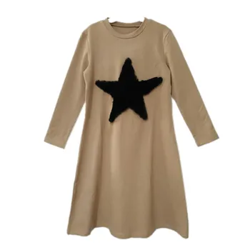 

4 to 14 years kids & teenager girls star fur print flare cotton casual dress children girl fall winter black fit and flare dress