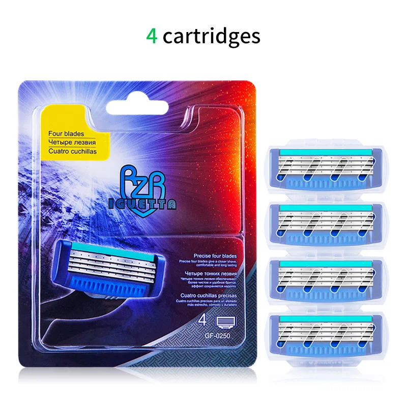 4 Blades No Handle RZRIGUETTA бритвенные лезвия для мужчин набор 1 держатель и 2 лезвия 4 слоя из нержавеющей стали руководство лезвия для бритья Navalha De Barbear - Цвет: 4 Blades No Handle