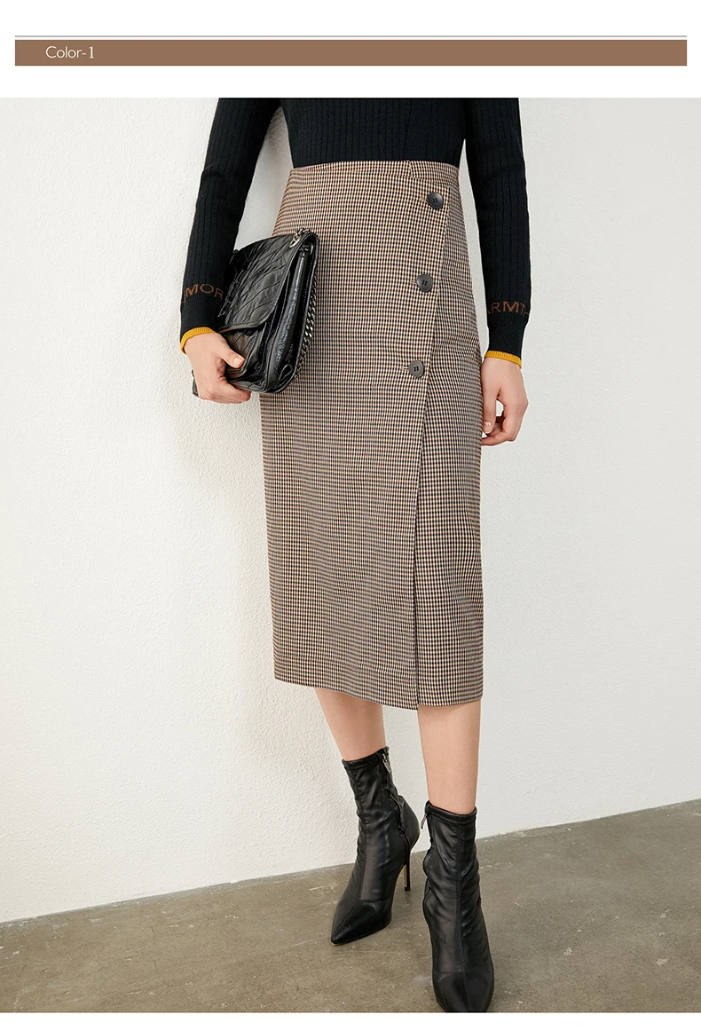 Amii Minimalism Autumn Vintage Womens Skirt OLstyle Fashion Plaid Aline Skirt High Waist Calf-length Female Skirt 12070346