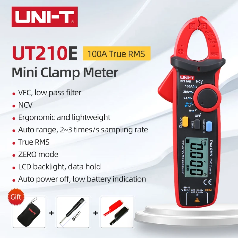 

UNI-T UT210E Digital Clamp True RMS NCV VFC Low Pass Filter Auto range 2~3 times/s Sampling Rate LCD Backlight
