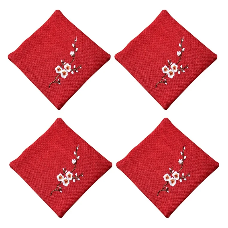 Red Placemat Новое поступление, классическая настольная дорожка с вышивкой, современный декор, хлопковая льняная салфетка с цветочным рисунком - Цвет: Red Placemat
