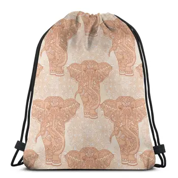 

Fashion Unisex Bag Indian Elephants And Beautiful Paisley Outdoor Fitness Drawstring Beam Mouth Backpack Travel Backpack