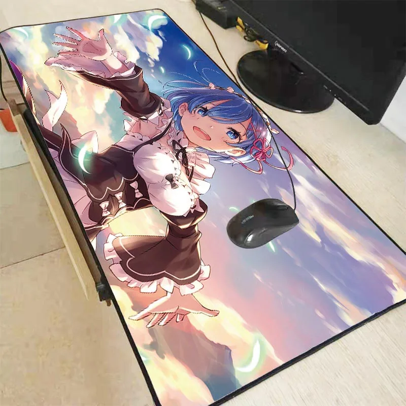 Большой игровой коврик для мыши XGZ Re Zero Anime Girl с краями блокировки Настольный