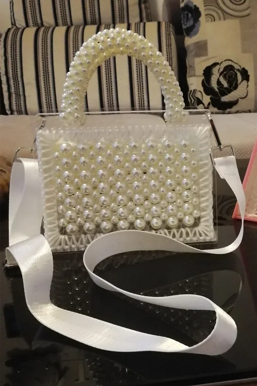 white 2 Caker женские жемчужные Прозрачные Пляжные сумки с бисером белые розовые прозрачные сумки через плечо - Цвет: white 2