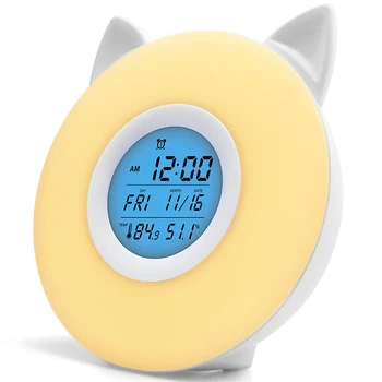 

Alarm Clock for Kids Cute Cat Wake Up Light,Digital Nature Smart Night Lamp Clock Sunrise Colorful Light with Nature Sounds and