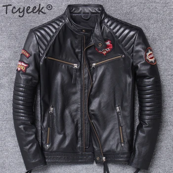 

Tcyeek Streetwear Natural Genuine Leather Jacket Men 100% Real Cow Leather Coat Man Moto Biker Short Fit Winter Jackets 15628