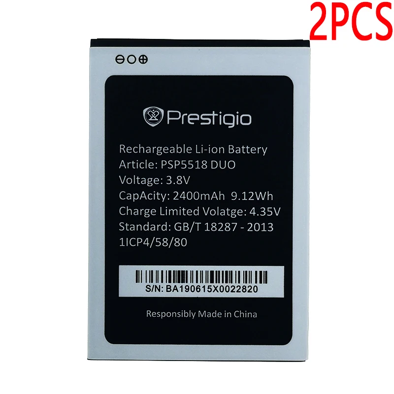 2 шт. 100% Новый оригинальный аккумулятор PSP5518 DUO 2400 мАч для телефона Prestigio Muze X5 Lte