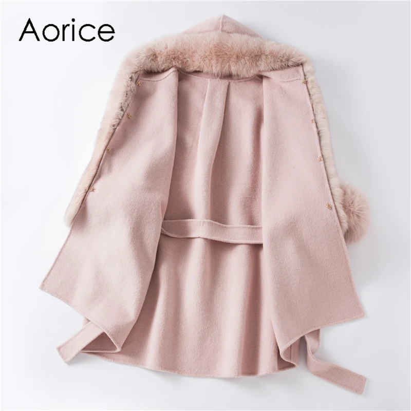Aorice TX205603 женский свободный размер 90% натуральная шерсть мех 10% кашемировое зимнее пальто Леди Элегантный лисий мех шарф куртка пальто