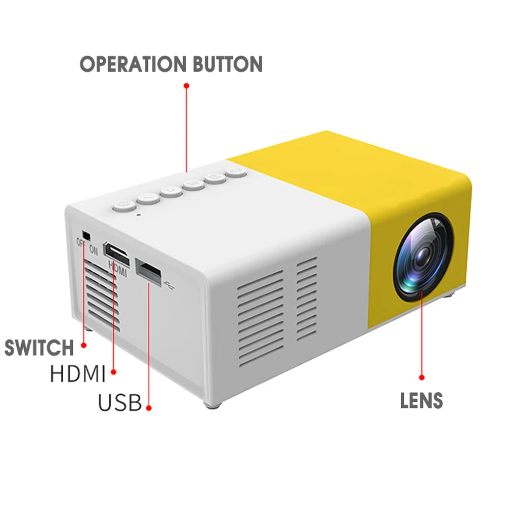 Salange J9 Pro Projector 1000 lumens 480x360 Pixels 3.5mm Audio HDMI USB Mini LED Projector Home Media Player PK YG300