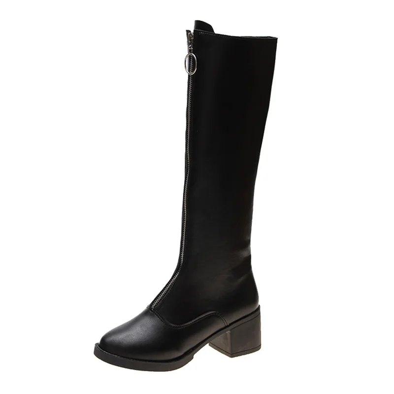 Botas De Mujer/Женские Модные Бежевые ботинки на высоком каблуке с молнией спереди Женские Классические черные уличные ботинки из искусственной кожи Botas Fenininas G7045