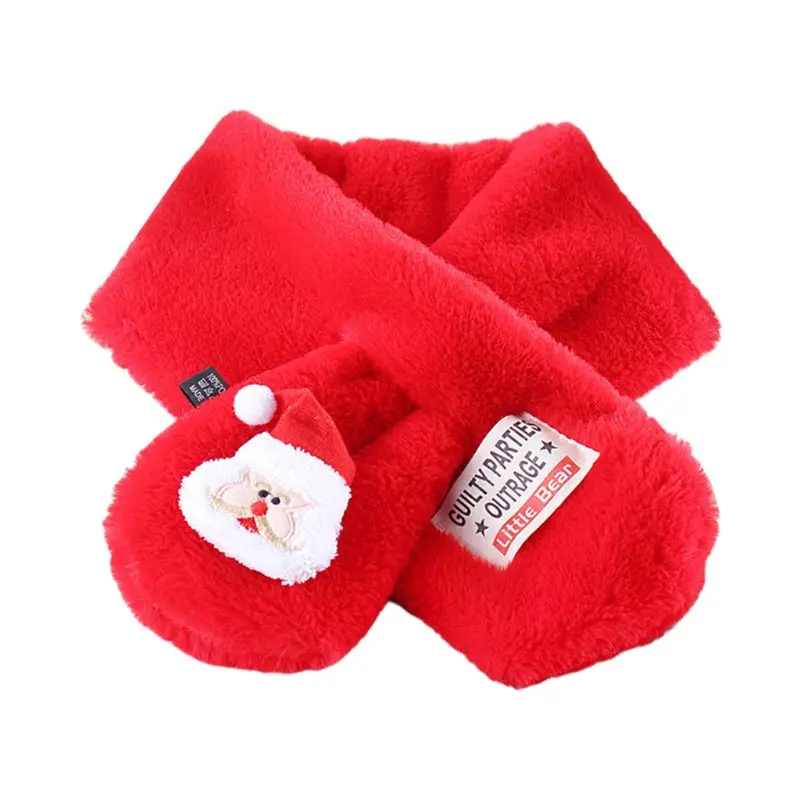 Рождественский плюшевый шарф-шарф с крестиком для маленьких детей; зимний теплый шарф с изображением Санта-Клауса и оленя