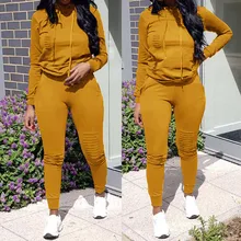 Спортивные костюмы для женщин, 2 предмета, женский спортивный костюм, длинный рукав, отверстие, карман, толстовки, штаны на шнурке, свободные топы, набор, Женский костюм# g3