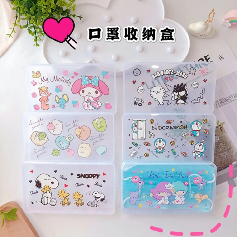 

Kawaii Hello Kittys Mask Storage Box Dust-Proof Portable Mask Box Kuromi Disposable Mask Storage Box Mask Plastic Packaging Box