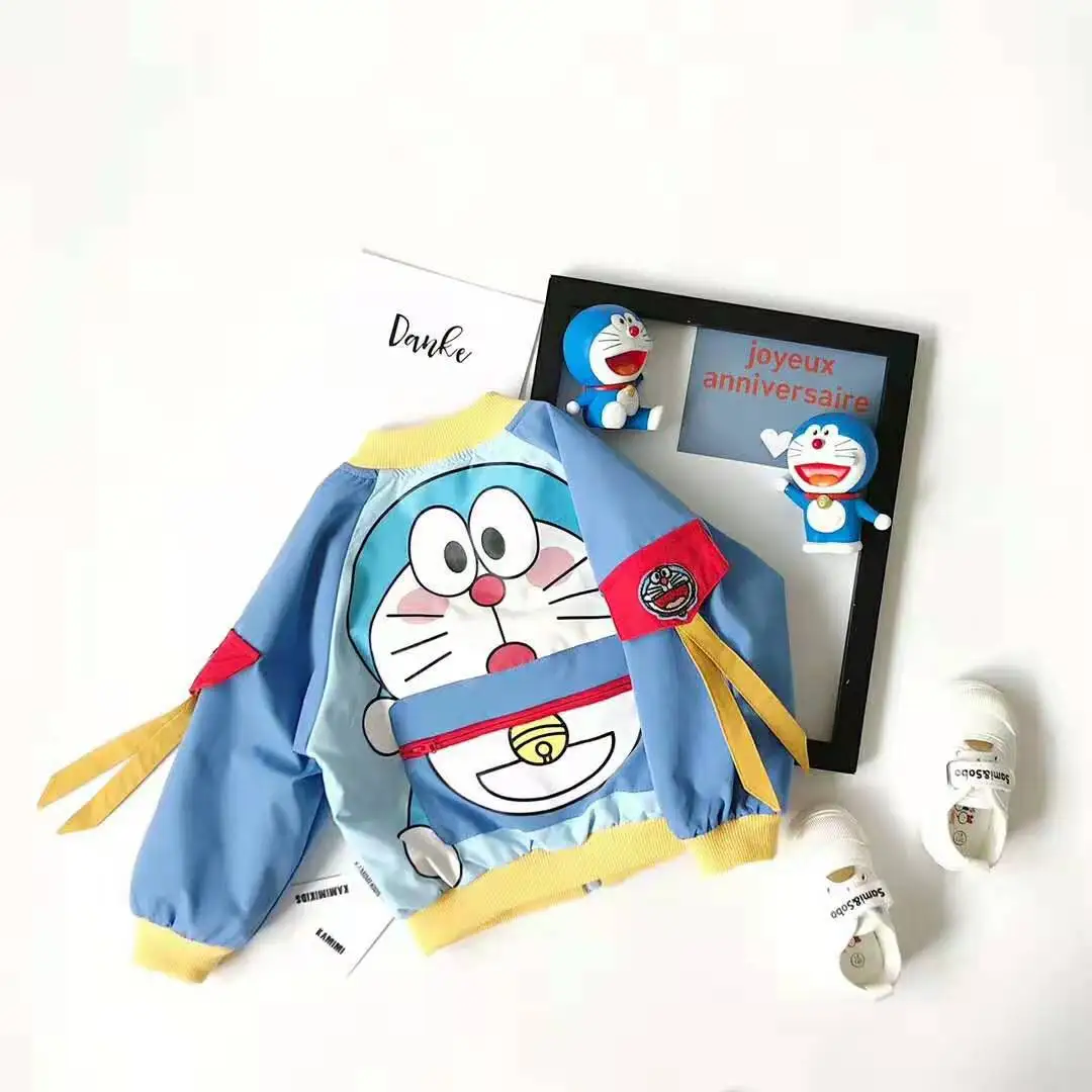 Doraemon/контрастная бейсбольная куртка для мальчиков и девочек; Осенняя детская одежда; ветровка; одежда для маленьких девочек; школьный костюм с героями мультфильмов