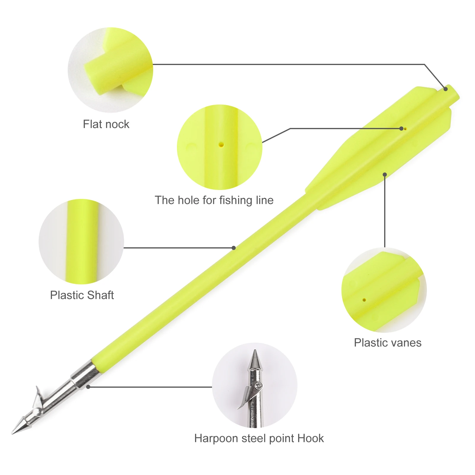 

Hunting Archery 6.8 Inch Plastic Shaft Fishing Arrows For 50-80 LBS Pistol Hunting Crossbow Arrows