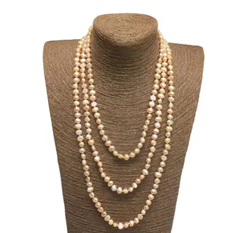 

Long Pearl Necklace Baroque Genuine Freshwater Pearl Necklace White Pink Purple Gray Black Color For Choose Women Jewelry