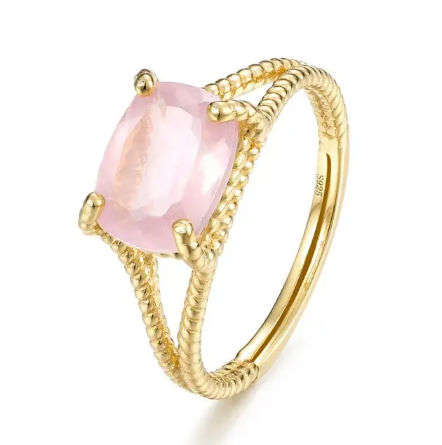 rose quartz ALLNOEL, серебро 925 пробы, ювелирное изделие, натуральный розовый кварц, зеленый агат, настоящая позолота, свадебные классические кольца - Цвет камня: rose quartz