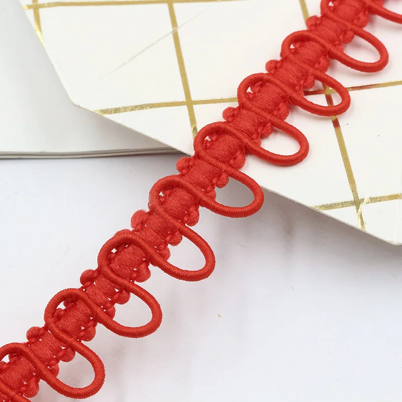 5Y U-Wave Button Belt Centipede Braided Lace Trim Elastic Band Curved Edge DIY Sewing Wedding Dress Buttonhole Loop Accessories