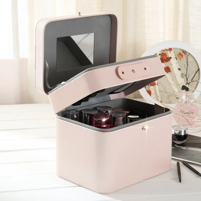 

New Style Double Layer Makeup Storage Box Pu Multilayer Desktop Storage Box Creative Portable Cosmetic Case Storage Wholesale