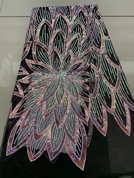 

African Lace Fabric 2019 pink High Quality Lace Fabric French Sequins Net Cord Tulle Fabrics Nigerian Laces For Wedding Dress