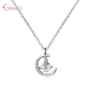 

Free Shipping Women Girls Christmas Gift 925 Sterling Silver Fantasy Planet Moon Necklace Wedding Anniverary Party Gifts