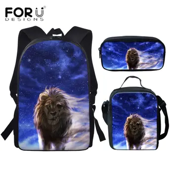 

FORUDESIGNS 2020 New Brand Backpacks For School Children Kids Scool Bags Set Galaxy Lion Printed Satchel For Teen Boys Mochilas