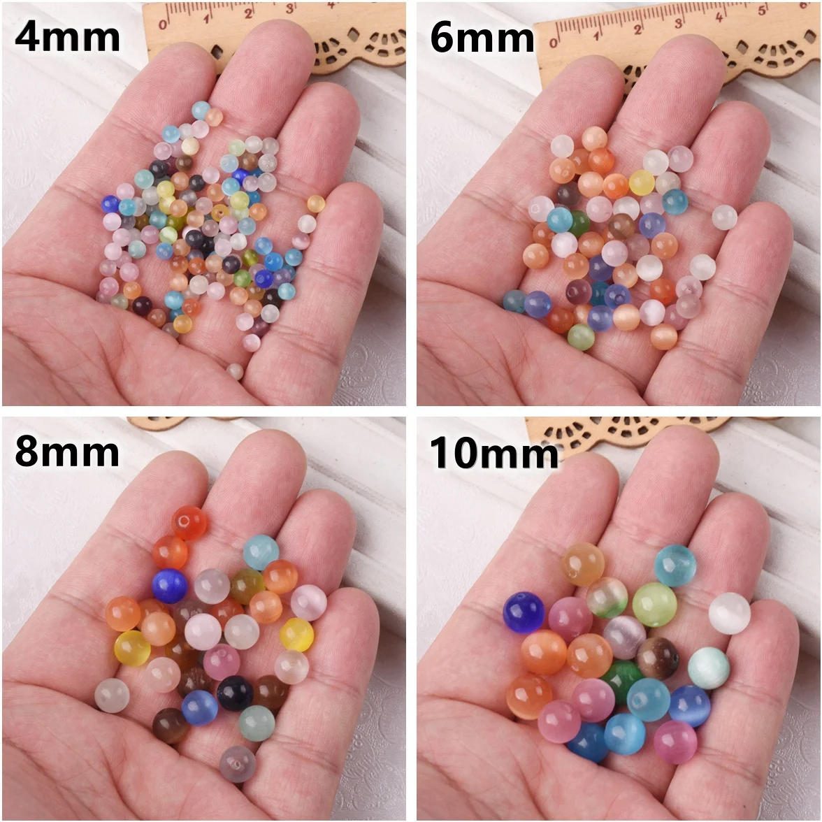 Round Cat's Eye Crystal Beads 4mm 6mm 8mm 10mm 12mm 14mm 16mm Loose Spacer Crafts For Jewelry Making DIY