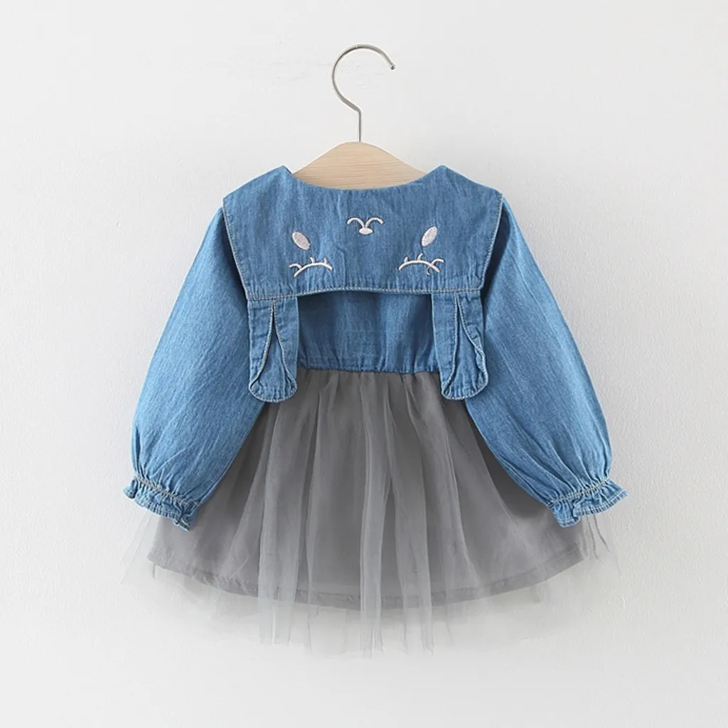

Girls Dresses Toddler Baby Kids Girls Tulle Denim Patchwork Rabbit Ear Dresses Casual Clothes Robe Enfant Fille Casual Kid Dress