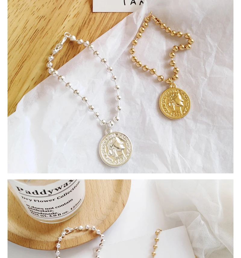 SRCOI Корея золотой серебряный металлический сплав человеческое лицо горячий стиль браслеты с подвесками в форме монет нежный Модный кулон с портретом браслеты Женщины Девушки