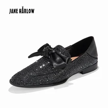 JANE HARLOW/удобная женская обувь из натуральной кожи с украшением в виде кристаллов; Модные слипоны с бантом; обувь Золушки с украшением в виде кристаллов