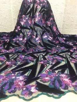 

New Arrival Nigerian Lace Fabrics African French Tulle Mesh Lace Fabric For Wedding Velvet Lace Fabrics With Sequins FJA3
